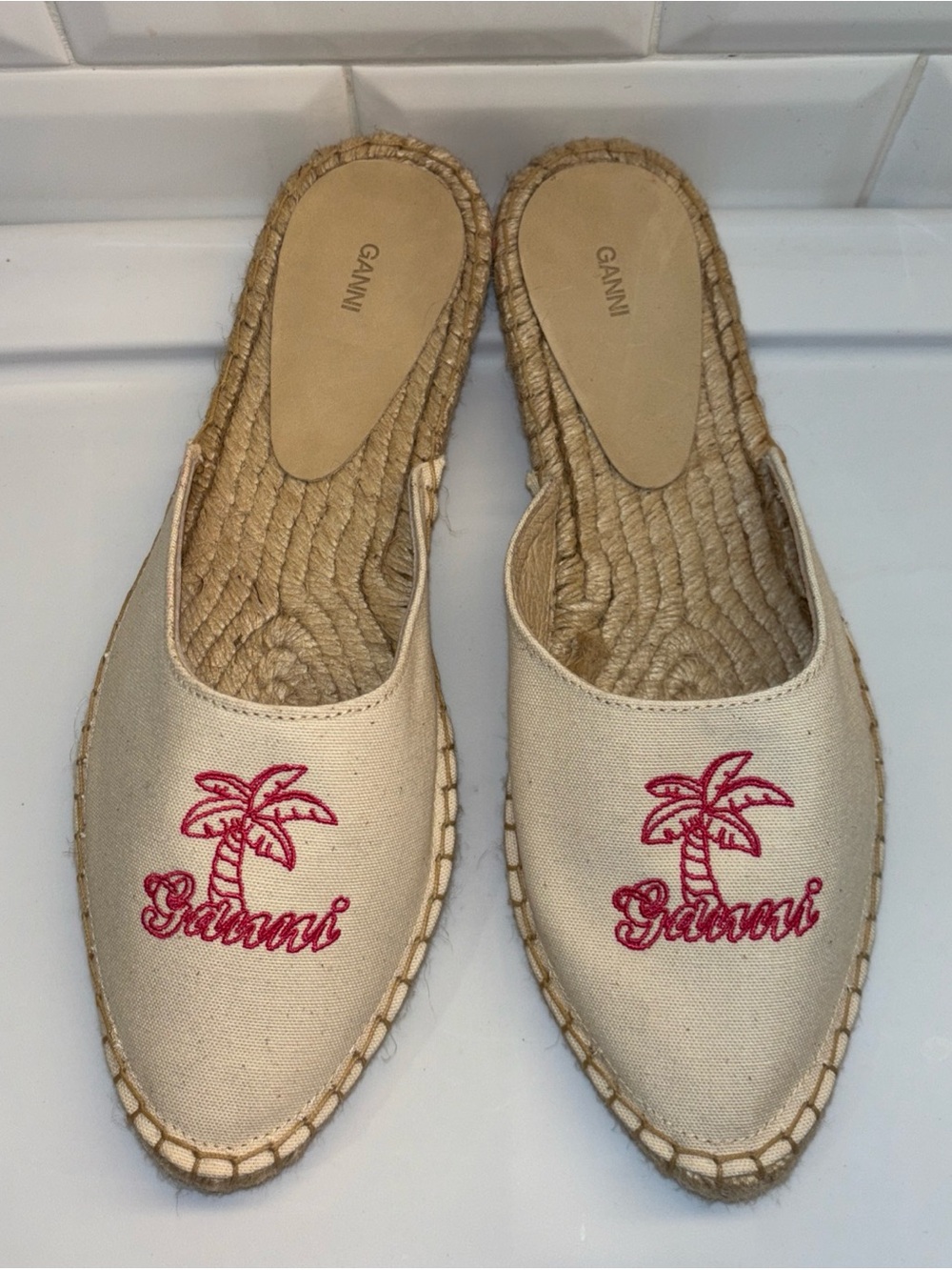 Ganni Canvas Graphic Print Espadrilles Slides Mules Women's 9 (40) New